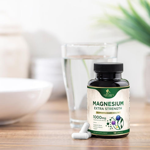 Magnesium Pills Extra Strength, 1000mg, Chelated for Ultra Absorption, 180 Capsules, Non-GMO