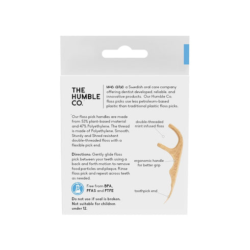 The Humble Co. Floss Picks (200 Count) – Plant Based Dental Floss Picks for Superior Oral Care and Gum Health (Mint,