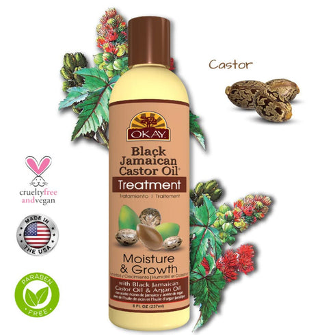 OKAY Black Jamaican Castor Oil, 8 Oz - Treatment for All Hair Types, Repair, Moisturize, Grow Healthy Hair