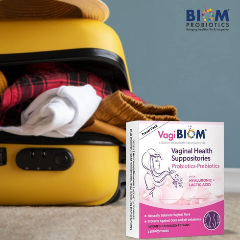 Pack 2 VagiBiom Probioitc Suppository Convenient Travel with Suppositories: Microbiome Flora Balance. Odor Control