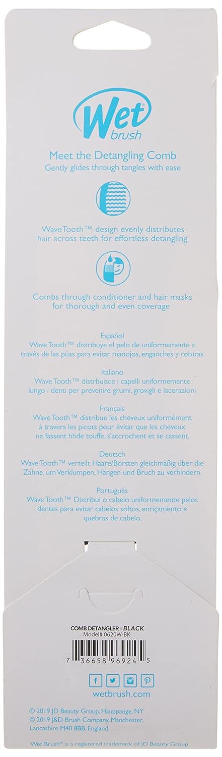 Wet Brush Detangling Comb, Black - Wide Tooth Hair Detangler with WaveTooth Design for Pain-Free Tangles