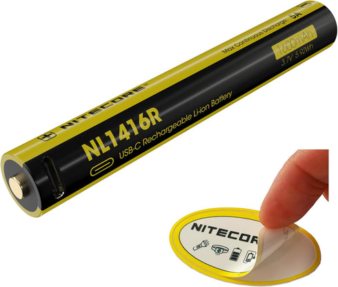 Nitecore NL1416R 1600mAh USB-C Rechargeable Battery for MT2A Pro Flashlight with Sticker