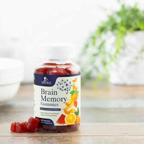Nature's Caffeine Free Brain Supplement Gummy for Memory, Focus & Concentration - 60 Gummies with Nootropics & Vitamins
