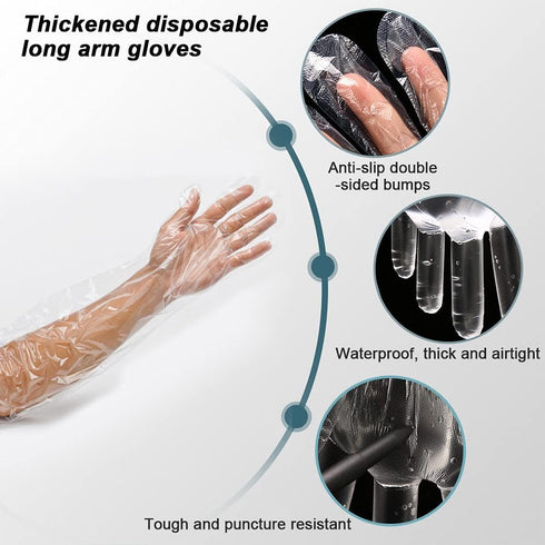 50 Disposable Veterinary Dressing Gloves, Extra Long Sleeve Full Arm Gloves