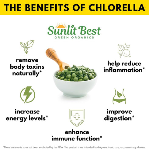 Sunlit Best USDA Organic Premium Chlorella Tablets 1000 Count | 100% Pure Superfood Supplement for Health