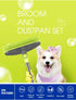Adjustable Rubber Push Broom and Dustpan Set, Self Cleaning Indoor Outdoor Angle Brooms for Home, Long Handle for Pets