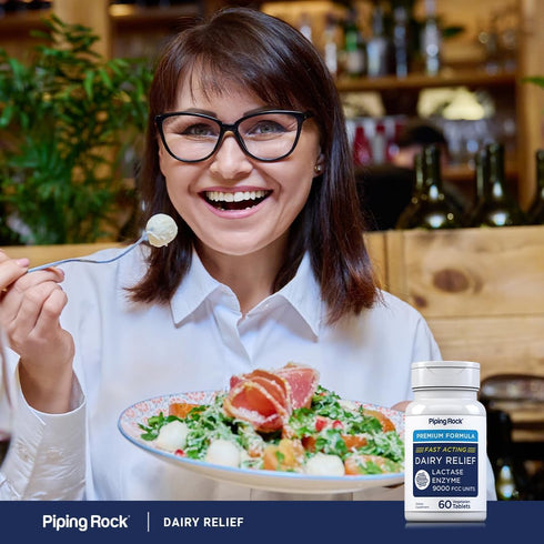 Piping Rock Fast Acting Dairy Relief Lactase Enzyme | 60 Tablets | 9000 FCC | Vegetarian Premium Formula | Non-GMO,