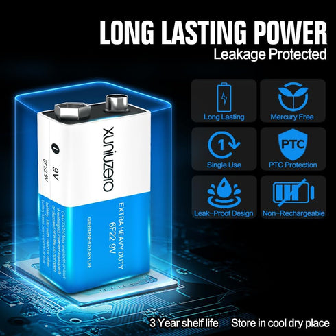 XUNIUZERO 9V 9 6F22 4 Pack Batteries Carbon Volt Battery for Smoke Detector Square Battery, Long-Lasting