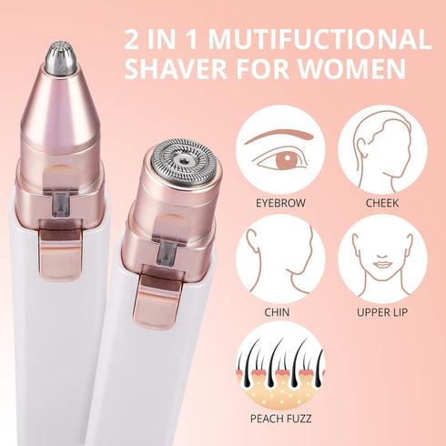 Rechargeable Facial Eyebrow Hair Remover for Women, 2 in 1 Electric Trimmer and Shaver with Light