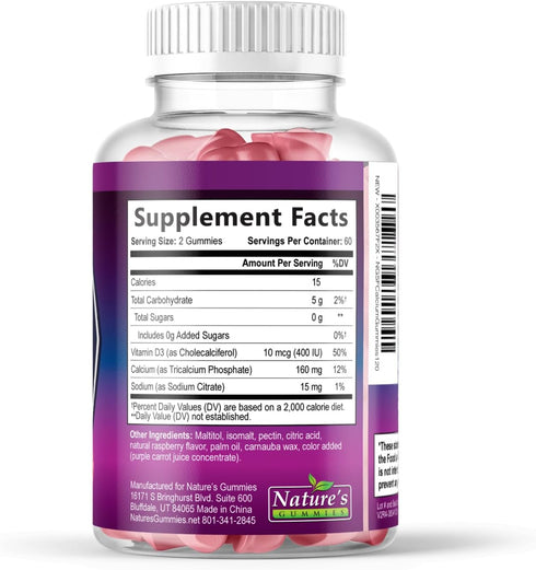 Gummies Gummy D3 Immune 120 Gummies Calcium Supplement - Sugar Free Calcium with Vitamin for Best Absorption - Supports