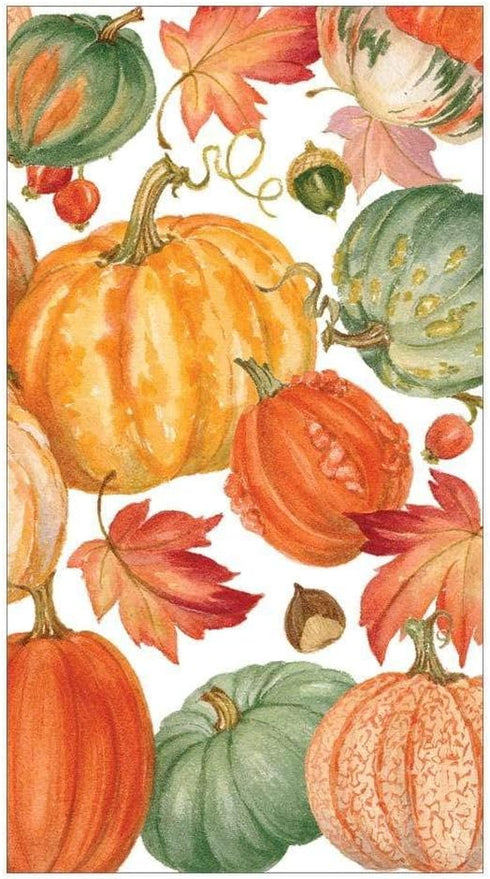Packs 15 Caspari Pumpkin Field Paper Guest Towel Napkins in White - Four