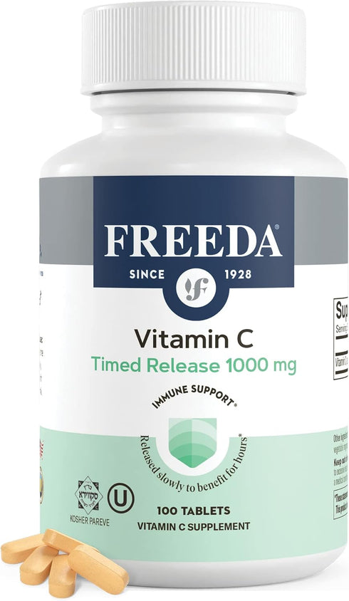 FREEDA Timed Release Vitamin C 1000mg | Powerful Antioxidant Immune Support Supplement, 100 Tablets, Kosher Vegan