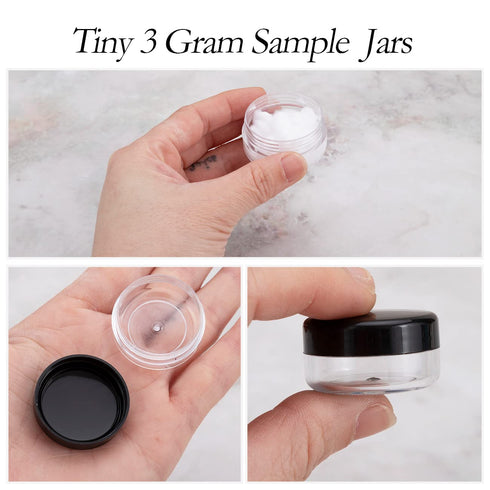ZEJIA 3 Gram Sample Containers with Lids, 50 Count Tiny Jars for Lip Balms, Lotion, Black Lids