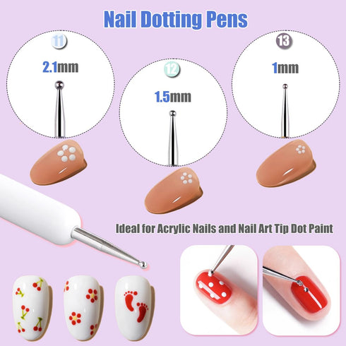 KINGMAS 10Pcs Nail Art Brushes, Nail Gel Polish Painting Brush, Nail Liner Brush and Dotting Pen for DIY Manicure