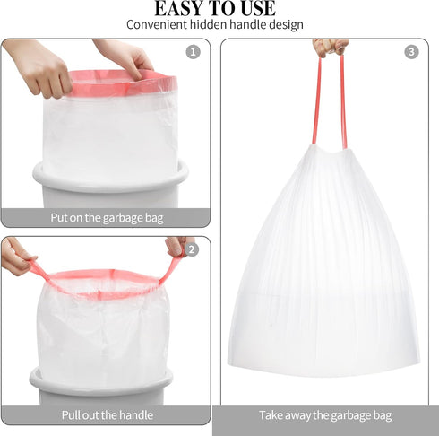 6 Rolls Drawstring Small Trash Bags, 4 Gallon Thicken Garbage Bags for Kitchen, Bathroom, Home, 120 Counts