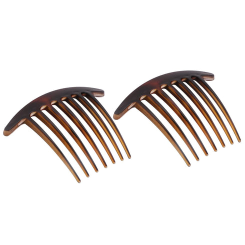 Parcelona French Basic 7 Teeth Tortoise Shell Matte Large 4” Celluloid Set of 2 Side Hair Combs for Women and Girls