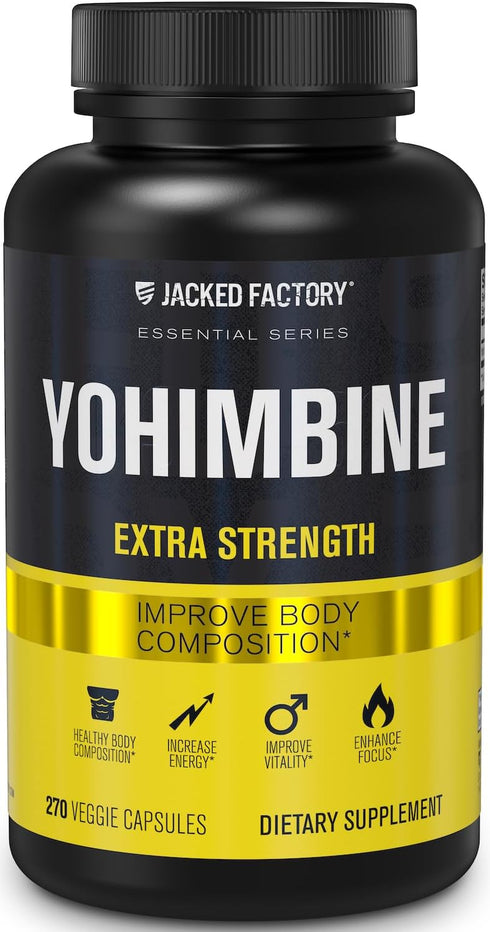 Jacked Factory Yohimbine Extra Strength Supplement - 270 Capsules, Premium Yohimbe Bark Extract for Energy & Body