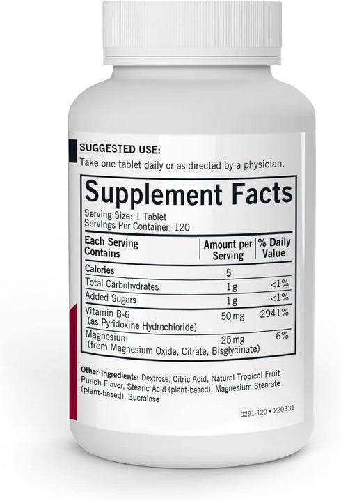Kirkman Vitamin B6 with Magnesium - 120 Tablets - Chewable Wafer Supplement - Hypoallergenic