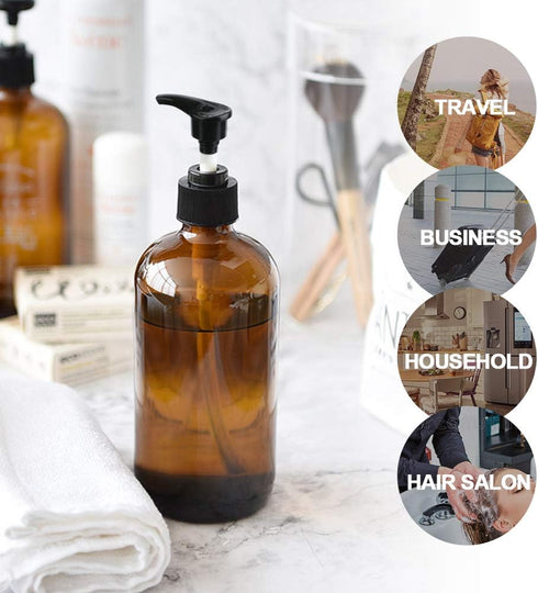 Yebeauty Empty Pump Bottle Dispenser, 17oz/500ml Brown Lotion Soap Shampoo Pump Bottles, Pack of 2
