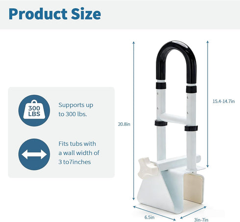 YUAN LIN 3.1 6.7 Inch 300 lbs Adjustable Bathtub Handle and Grab Bar, Bathtub Safety Rail with Non-Slip Grip