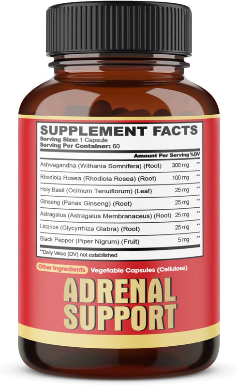 agobi 7in1 Adrenal Support Supplement - Concentrated Ashwagandha, Panax Ginseng, Rhodiola Rosea & More, 60 Capsules for