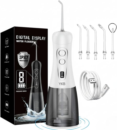 YKB Water Flosser for Teeth, 400ml 8 Modes Portable Water Flosser Cordless with