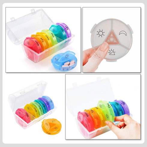 TOPPERFUN 21-Compartment Weekly Portable Pill Organizer Rainbow Plastic Medicine Storage Box for Travel Daily