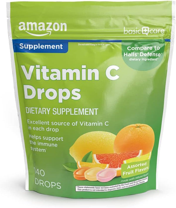 Amazon Basic Care Vitamin C Supplement Drops, Lemon, Orange & Grapefruit, 140 count