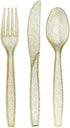 Prestee 180 Gold Plastic Silverware Cutlery Set, Disposable Glitter Gold Utensils, 60 Forks, 60 Spoons, 60 Knives
