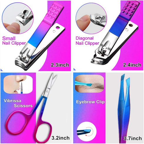 Manicure Set, Professional Nail Clippers Kit, Pedicure Care Tools, 15PC Stainless Steel with Blue Travel Case