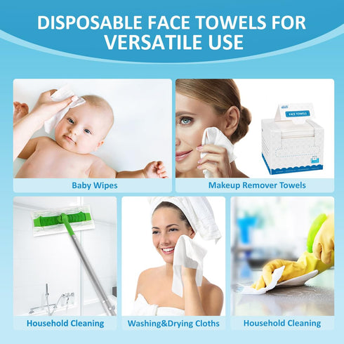 HOMEXCEL Disposable Face Towels - Biodegradable Makeup Remover Dry Wipes, 50 Count for Sensitive Skin