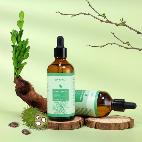 LIYALAN Pure Castor Oil - Cold Pressed Unrefined Hair Oil for Thicken Hair, Nourish Hair & Scalp, Glass Bottle, 3.38 fl
