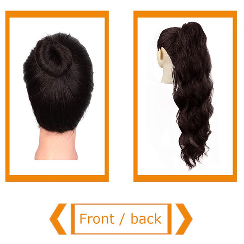 KETHBE 24 Inch Long Body Wave Ponytail Hair Extension, Synthetic Heat Resistant Wrap Around Drawstring Curly Wavy