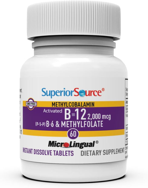 Superior Source No Shot Vitamin B12 Methylcobalamin (2000 mcg) | 60 Ct | Quick Dissolve MicroLingual for Cognitive