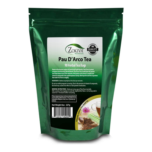 Zokiva Nutritionals Pau D'arco Tea Bags, 90 Premium Ipe Roxo Bark Tea Bags, 100% Pure All-Natural Immune System Support