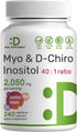Myo-Inositol & D-Chiro Inositol Supplement (40:1) 2,050mg Per Serving, 240 Veggie Capsules for Women Health