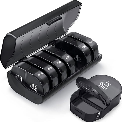 PULIV Traveling Pill Organizer 2 Times a Day, Light Proof Weekly Pill Box,