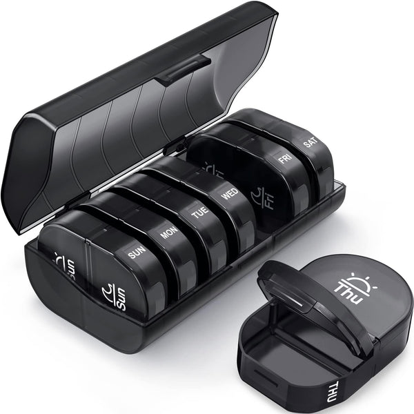 PULIV Traveling Pill Organizer 2 Times a Day, Light Proof Weekly Pill Box,