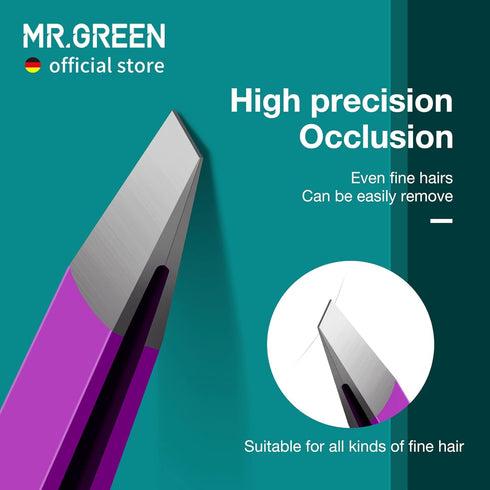 MR.GREEN Colorful Eyebrows Tweezers, Stainless Steel Slanted Makeup Tools for Fine Hair Removal (Purple)