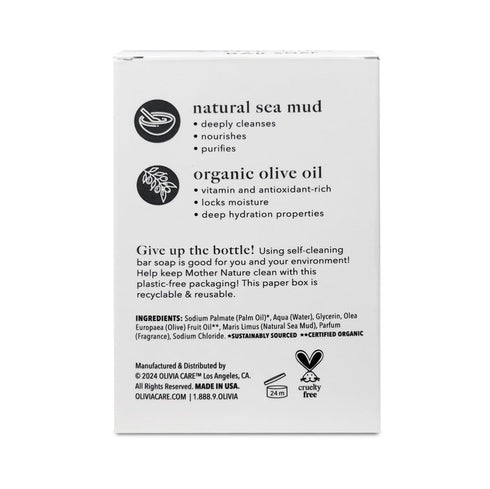 Olivia Care Sea Mud Bar Soap - 100% Natural, Vegan & Organic for Face & Body, 8 OZ