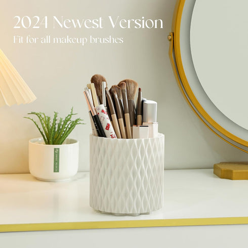 Makeup Brush Holder Organizer, 360° Rotating 5 Slot Cup for Cosmetics, Bathroom Vanity Storage