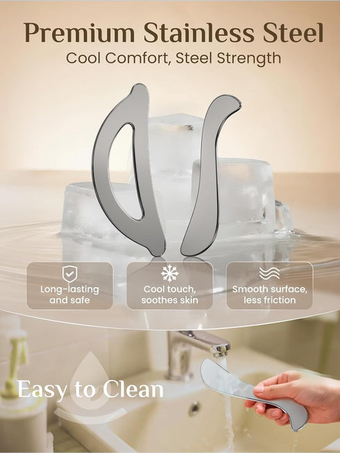 Set (2-Piece Rena Chris Muscle Scraper Tool - Stainless Steel Gua Sha for Physical Therapy & Deep Tissue Massage, Body