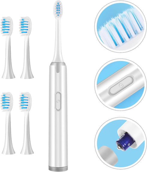 JOYOFREELY 5 Electric Toothbrush for Adults, Vibrating Soft Bristle Tooth Cleaner with Replacement Brush Heads