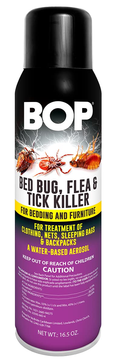 BOP Bed Bug, Flea and Tick Killer, 16.5 oz Pest Control Spray, Kills Bugs On Contact, Indoor/Outdoor Use for Quick