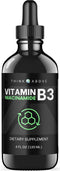 Liquid Vitamin B3 (as Niacinamide) Supplement - Non Flush Niacin Drops for Women and Men - 4 oz (120ml)