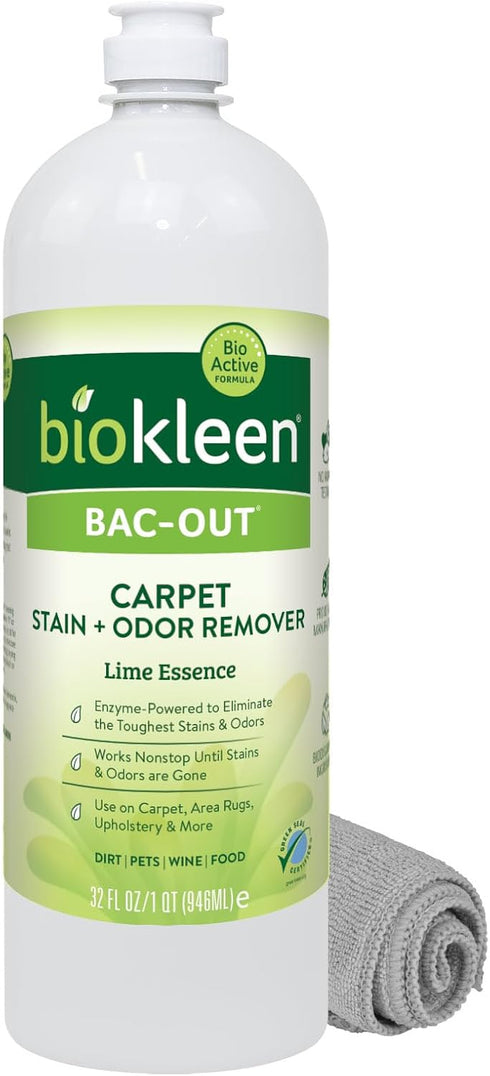 Biokleen Bac-Out Natural Stain Remover 32 Oz - Enzymatic Plant-Based Cleaner for Laundry, Carpets, Diapers, Wine