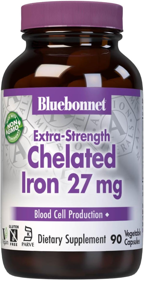 Bluebonnet Nutrition Albion Extra-Strength Chelated Iron | 27 mg | 90 Vegetable Capsules for Healthy Red Blood Cells