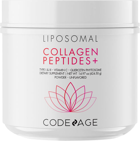 Codeage Liposomal Collagen Peptides Powder + Vitamin C & Quercetin Phytosome, Grass-Fed Hydrolyzed Collagen Type I &