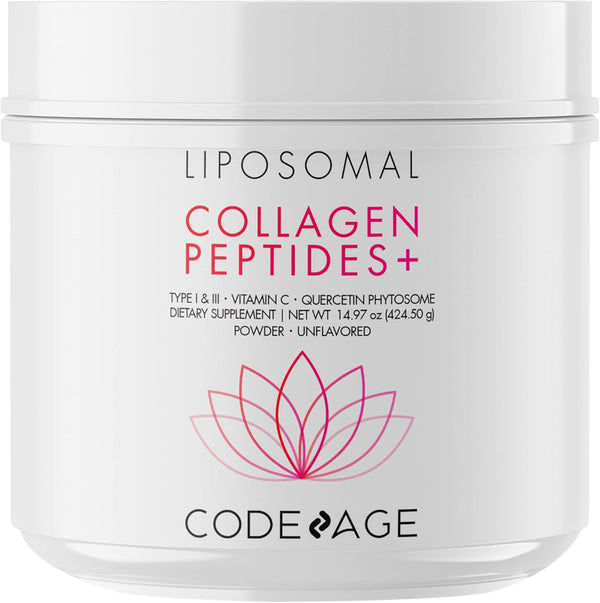 Codeage Liposomal Collagen Peptides Powder + Vitamin C & Quercetin Phytosome, Grass-Fed Hydrolyzed Collagen Type I &
