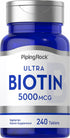 Piping Rock Biotin 5000mcg | 240 Tablets | Vegetarian, Non-GMO, Gluten Free Beauty Vitamin Supplement
